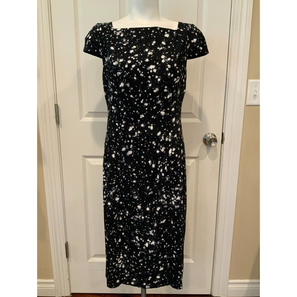 Michael Kors Black and White Speckled Square Neck Midi Dress